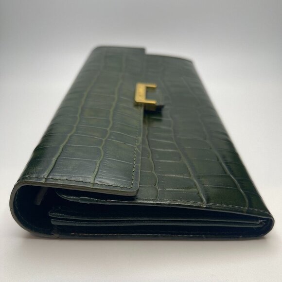 Yves Saint Laurent Dark Green Crocodile Embossed Leather Long Wallet - Preowned - Picture 10 of 12